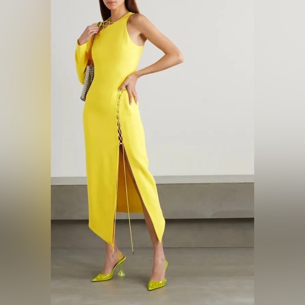 NWT DAVID KOMA One Sleeve Asymmetrical Lace Up Cady Midi Dress size 6 UK / US 2